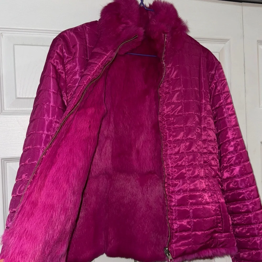 Wilson's Maxima  Pink Rabbit Fur  quilted Reversible Jacket - Picture 7 of 9